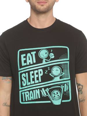 Black Printed Cotton Knitted Stretch Men Tshirts 5