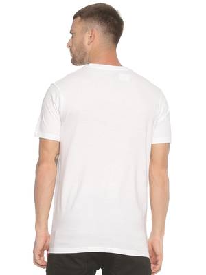 White Printed Cotton Knitted Stretch Men Tshirts 2