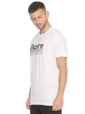 White Printed Cotton Knitted Stretch Men Tshirts 3