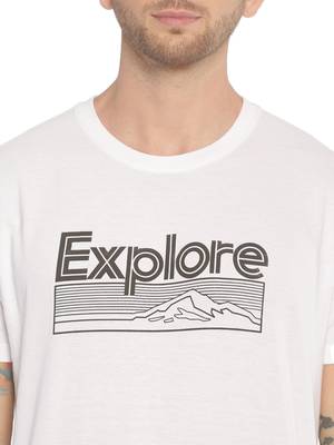 White Printed Cotton Knitted Stretch Men Tshirts 5