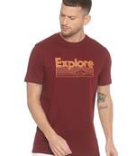 Maroon Printed Cotton Knitted Stretch Men Tshirts