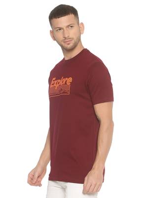 Maroon Printed Cotton Knitted Stretch Men Tshirts 3