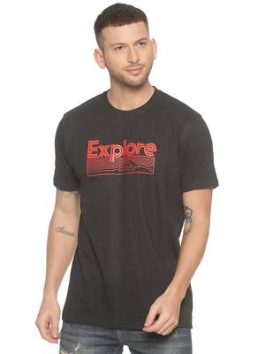 Black Printed Cotton Knitted Stretch Men Tshirts 1