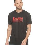 Black Printed Cotton Knitted Stretch Men Tshirts