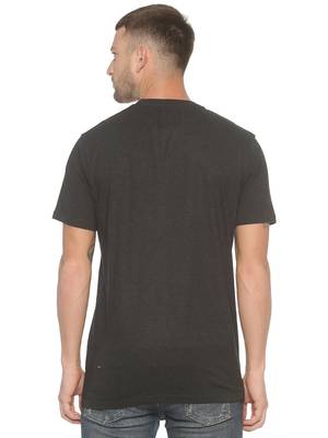 Black Printed Cotton Knitted Stretch Men Tshirts 2
