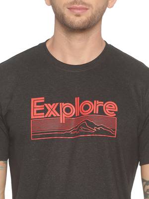 Black Printed Cotton Knitted Stretch Men Tshirts 5