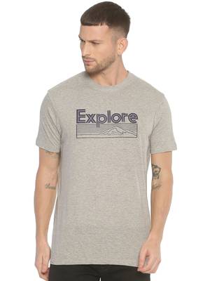 Grey Printed Cotton Knitted Stretch Men Tshirts 1