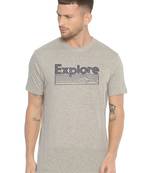Grey Printed Cotton Knitted Stretch Men Tshirts
