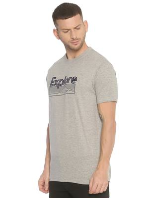 Grey Printed Cotton Knitted Stretch Men Tshirts 3