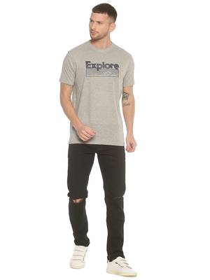 Grey Printed Cotton Knitted Stretch Men Tshirts 4