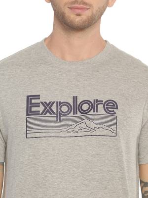 Grey Printed Cotton Knitted Stretch Men Tshirts 5