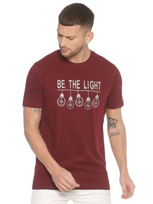Maroon Printed Cotton Knitted Stretch Men Tshirts 1