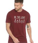 Maroon Printed Cotton Knitted Stretch Men Tshirts