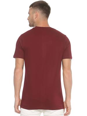 Maroon Printed Cotton Knitted Stretch Men Tshirts 2