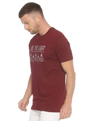 Maroon Printed Cotton Knitted Stretch Men Tshirts 3