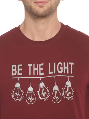 Maroon Printed Cotton Knitted Stretch Men Tshirts 5