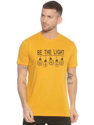 Yellow Printed Cotton Knitted Stretch Men Tshirts 1