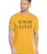 Yellow Printed Cotton Knitted Stretch Men Tshirts