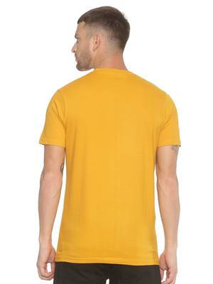 Yellow Printed Cotton Knitted Stretch Men Tshirts 2