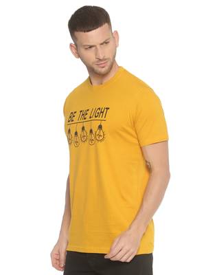 Yellow Printed Cotton Knitted Stretch Men Tshirts 3