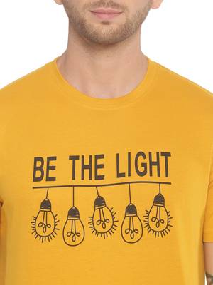 Yellow Printed Cotton Knitted Stretch Men Tshirts 5
