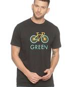 Dark Grey Printed Cotton Knitted Stretch Men Tshirts