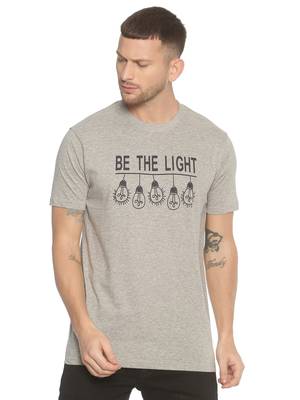 Grey Printed Cotton Knitted Stretch Men Tshirts 1