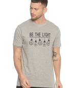 Grey Printed Cotton Knitted Stretch Men Tshirts