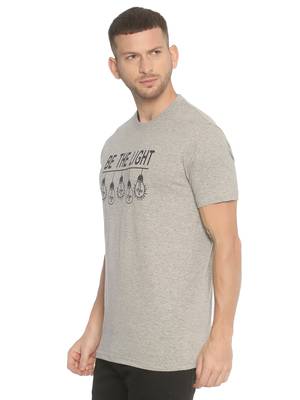 Grey Printed Cotton Knitted Stretch Men Tshirts 3