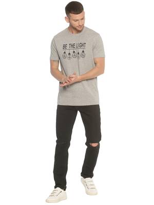 Grey Printed Cotton Knitted Stretch Men Tshirts 4