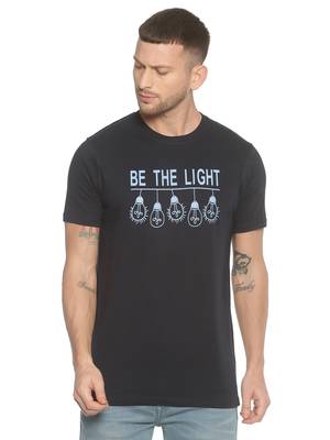 Black Printed Cotton Knitted Stretch Men Tshirts 1