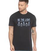 Black Printed Cotton Knitted Stretch Men Tshirts