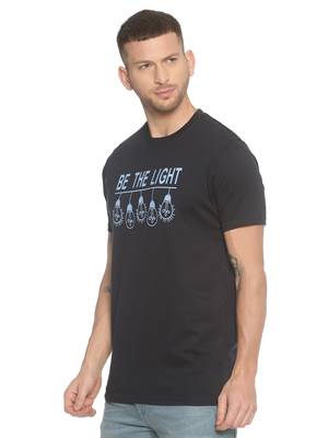 Black Printed Cotton Knitted Stretch Men Tshirts 3