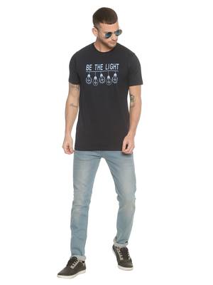 Black Printed Cotton Knitted Stretch Men Tshirts 4