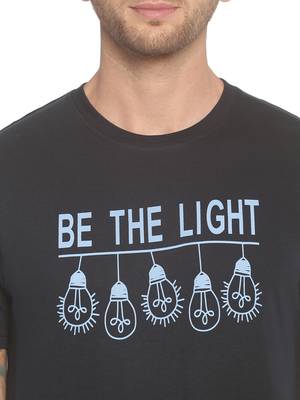 Black Printed Cotton Knitted Stretch Men Tshirts 5