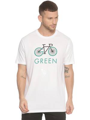 White Printed Cotton Knitted Stretch Men Tshirts 1