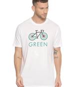 White Printed Cotton Knitted Stretch Men Tshirts