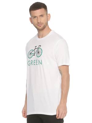 White Printed Cotton Knitted Stretch Men Tshirts 3