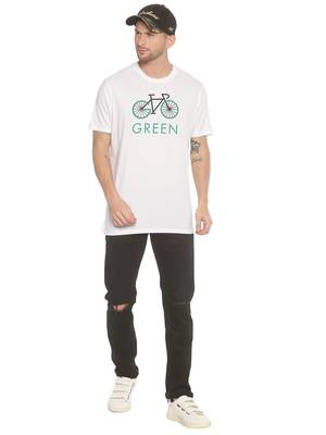 White Printed Cotton Knitted Stretch Men Tshirts 4