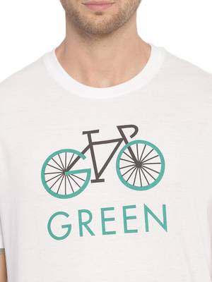 White Printed Cotton Knitted Stretch Men Tshirts 5
