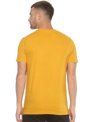 Yellow Printed Cotton Knitted Stretch Men Tshirts 2