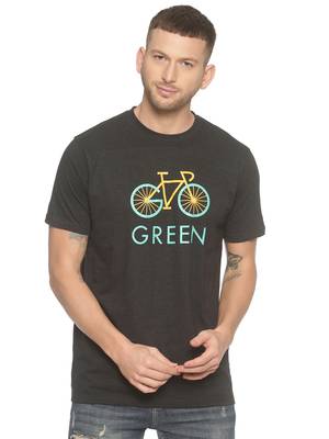 Dark Grey Printed Cotton Knitted Stretch Men Tshirts 1