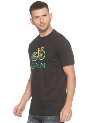 Dark Grey Printed Cotton Knitted Stretch Men Tshirts 3