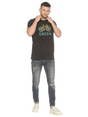 Dark Grey Printed Cotton Knitted Stretch Men Tshirts 4