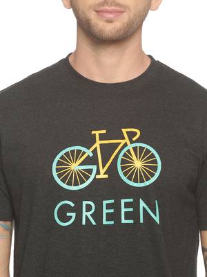 Dark Grey Printed Cotton Knitted Stretch Men Tshirts 5