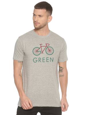Grey Printed Cotton Knitted Stretch Men Tshirts 1