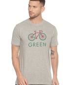 Grey Printed Cotton Knitted Stretch Men Tshirts