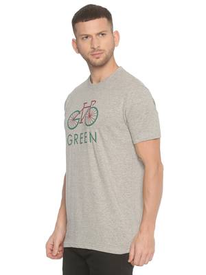 Grey Printed Cotton Knitted Stretch Men Tshirts 3