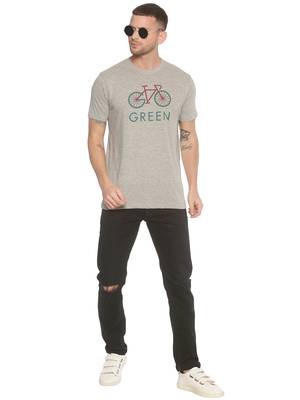 Grey Printed Cotton Knitted Stretch Men Tshirts 4