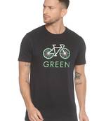 Black Printed Cotton Knitted Stretch Men Tshirts